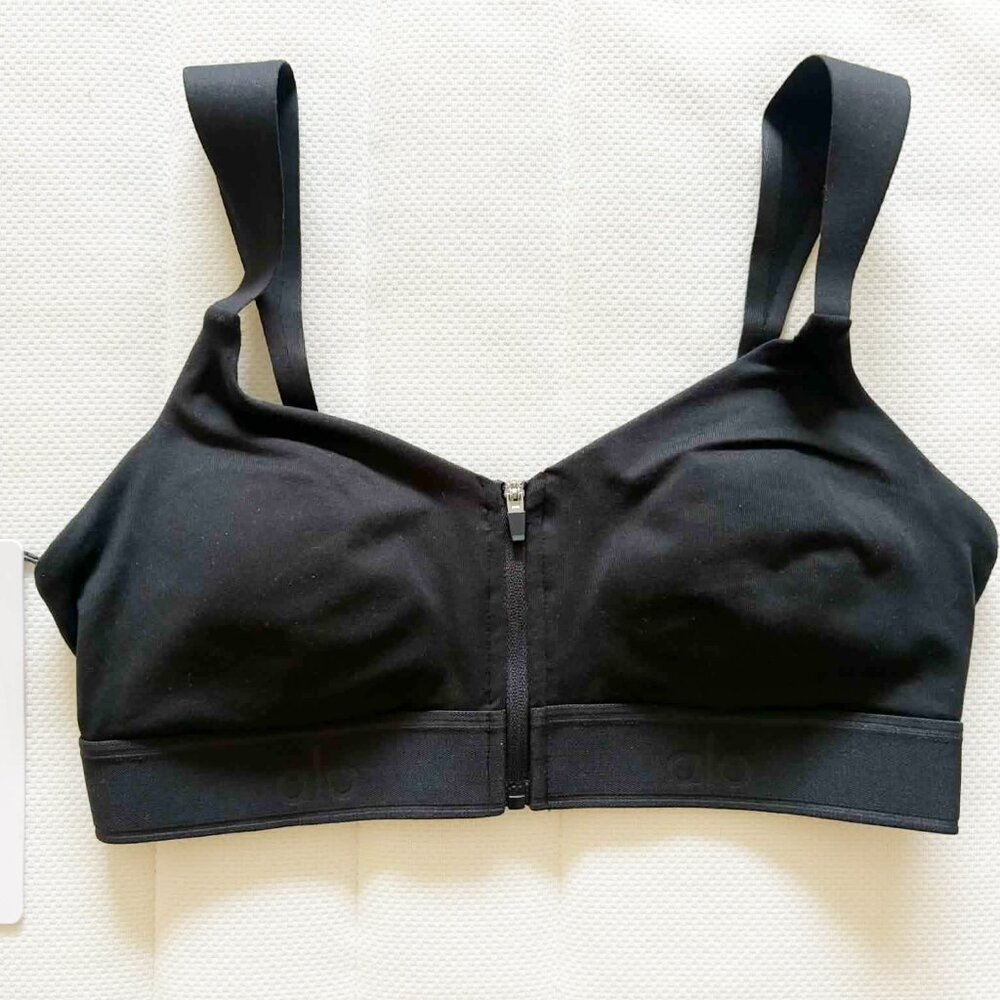 ALO Yoga Black Front-Zip Sports Bra